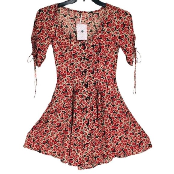 Free People Boho Laced Up Floral Mini Dress - Picture 5 of 10